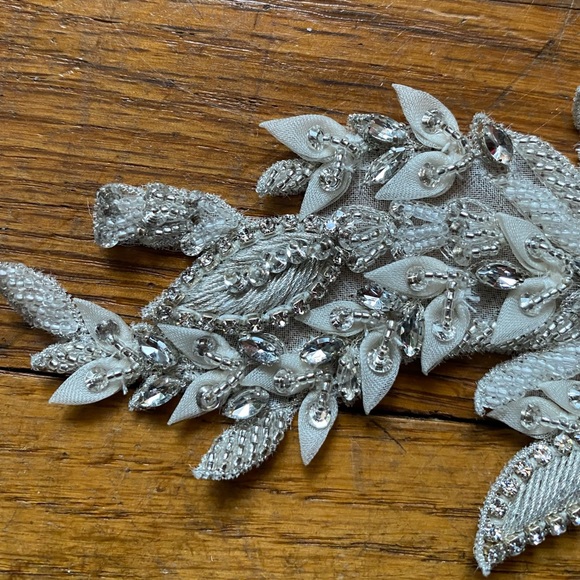 NEW Bridal Beaded Belt Appliqué Ivory Silver - Picture 4 of 10